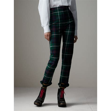 burberry tartan wool trousers|BURBERRY Tartan Wool High.